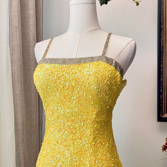 Vintage Scala Yellow Beaded Silk Dress - Fits Like XS - Picture 3 of 8